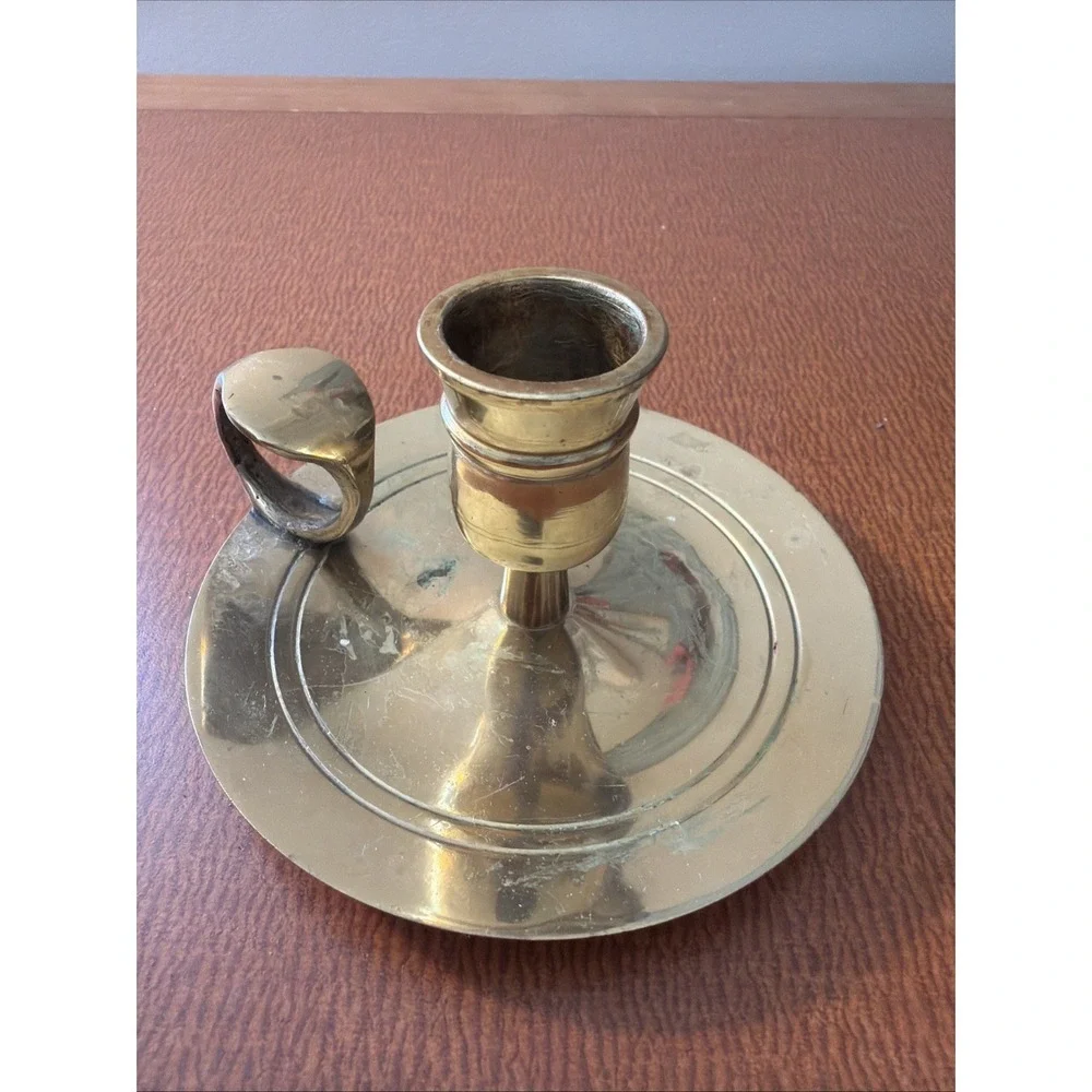 Vtg Brass Chamberstick CandleStick Candle Holder Finger Ring